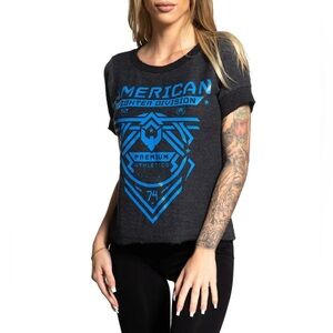 American Fighter x Affliction Addy Women's T-Shirt Black Grey Blue Size Medium